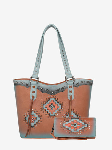 Montana West Cut-out Aztec Applique Concealed Carry Tote Set - Montana West World