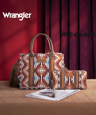 Wrangler Aztec Print Whipstitch Canvas Tote Bag Set