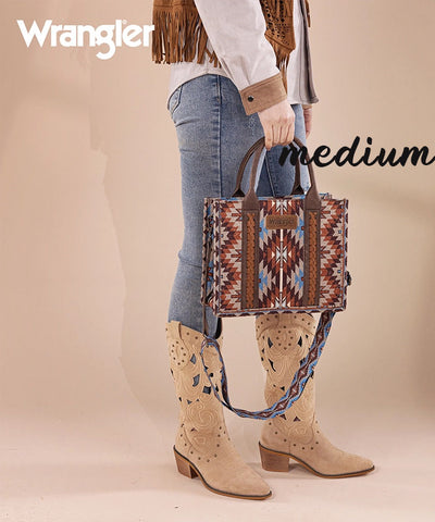 Wrangler Aztec Print Whipstitch Canvas Tote Bag Set