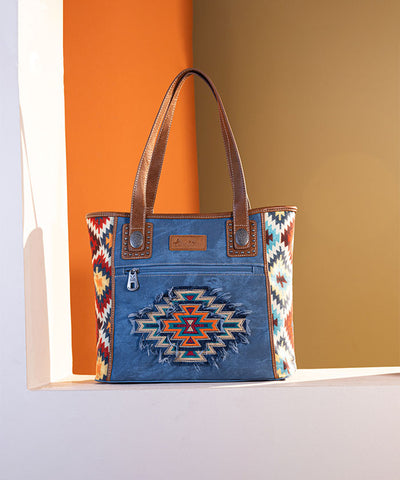 Montana West Embroidered Aztec Denim Tote