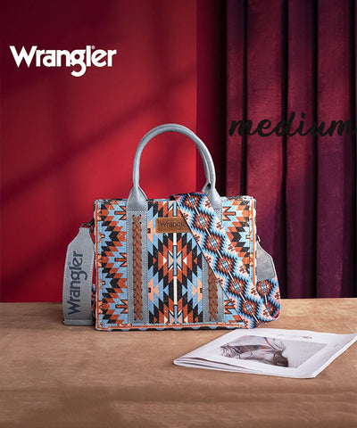 Wrangler Aztec Print Whipstitch Canvas Tote Bag Set