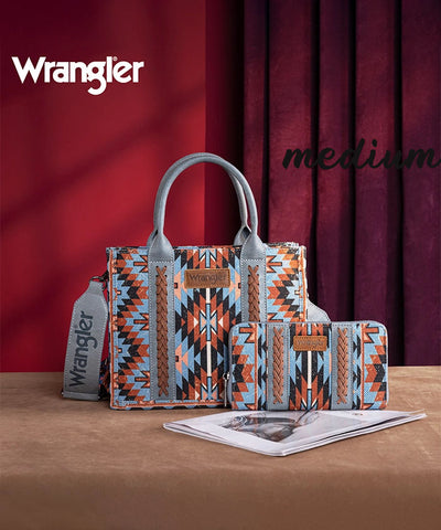 Wrangler Aztec Print Whipstitch Canvas Tote Bag Set