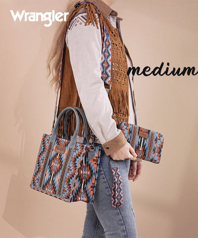 Wrangler Aztec Print Whipstitch Canvas Tote Bag Set