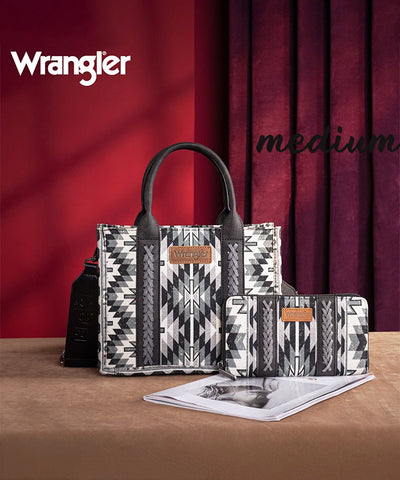 Wrangler Aztec Print Whipstitch Canvas Tote Bag Set