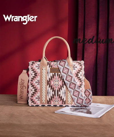 Wrangler Aztec Print Whipstitch Canvas Tote Bag Set