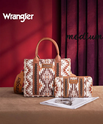 Wrangler Aztec Print Whipstitch Canvas Tote Bag Set