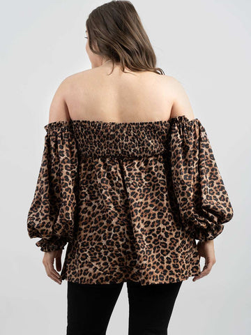 American Bling Plus Size Leopard Off-Shoulder Long Sleeve Top - Montana West World