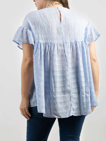 American Bling Plus Size Women’s Ruffle Short Sleeve Crepe Gingham Top - Montana West World