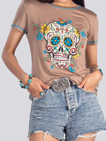 American Bling Women Sugar Skull Short Sleeve Shirt - Montana West World