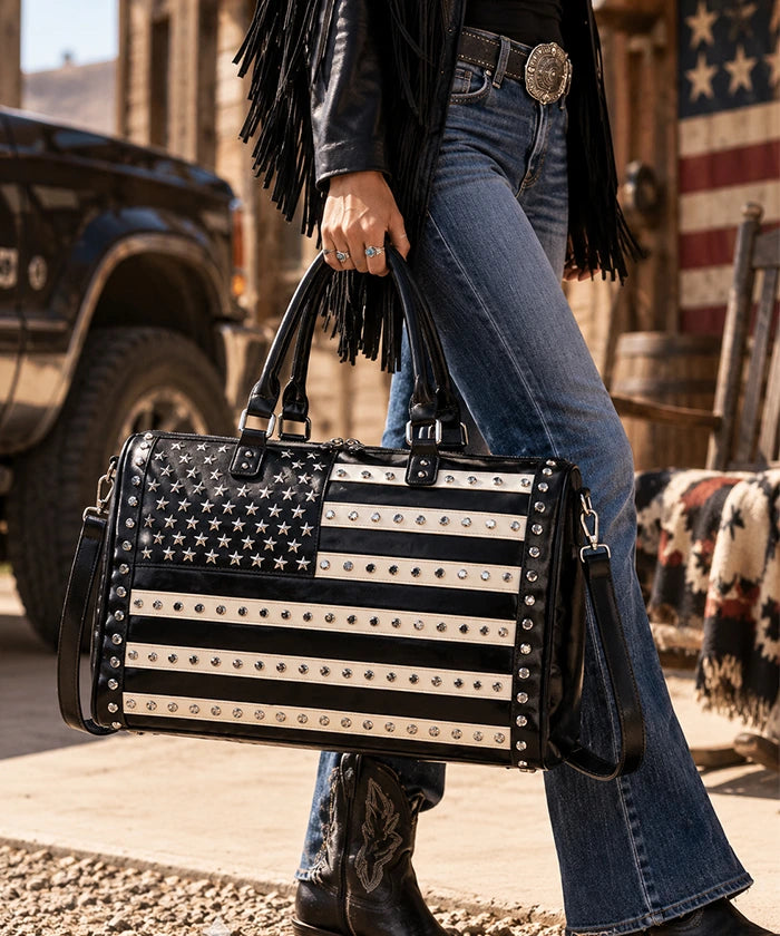 Montana West Studded American Flag Duffle Bag