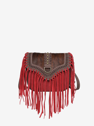 Wrangler Red Hair-On Cowhide Fringe Crossbody Bag - Montana West World