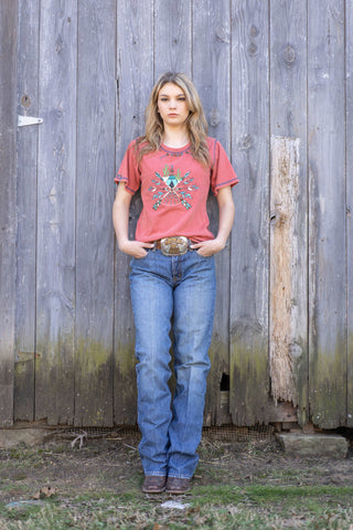 Delila Women Washed Arrow Print Tee With Beads - Montana West World