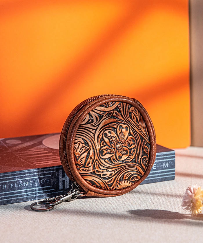 Wrangler_Floral_Tooled_Circular_Coin_Pouch_Brown