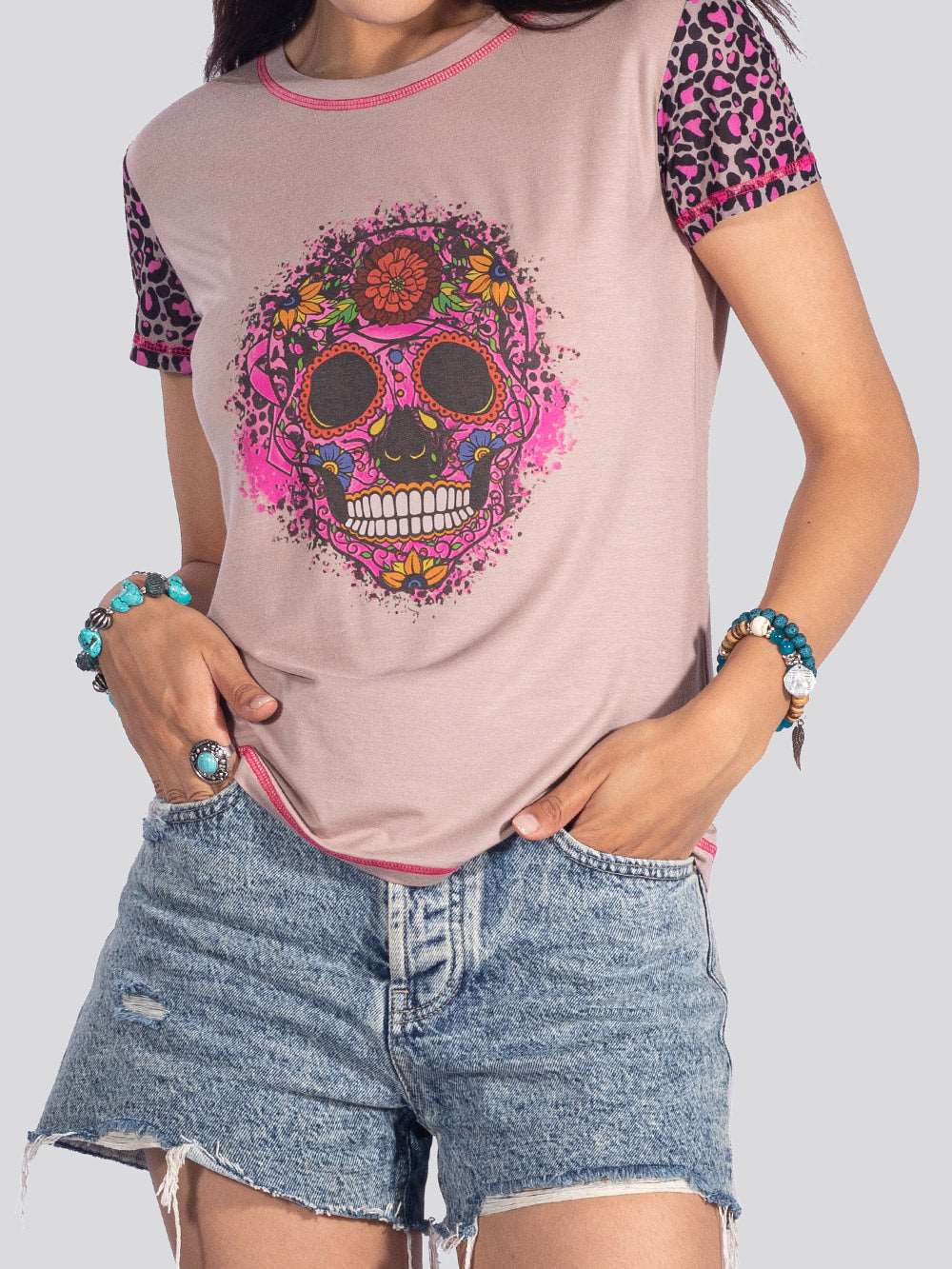 American Bling Women Sugar Skull Short Sleeve Shirt - Montana West World