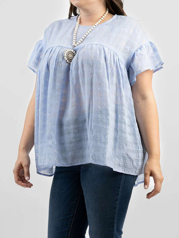 American Bling Plus Size Women’s Ruffle Short Sleeve Crepe Gingham Top - Montana West World