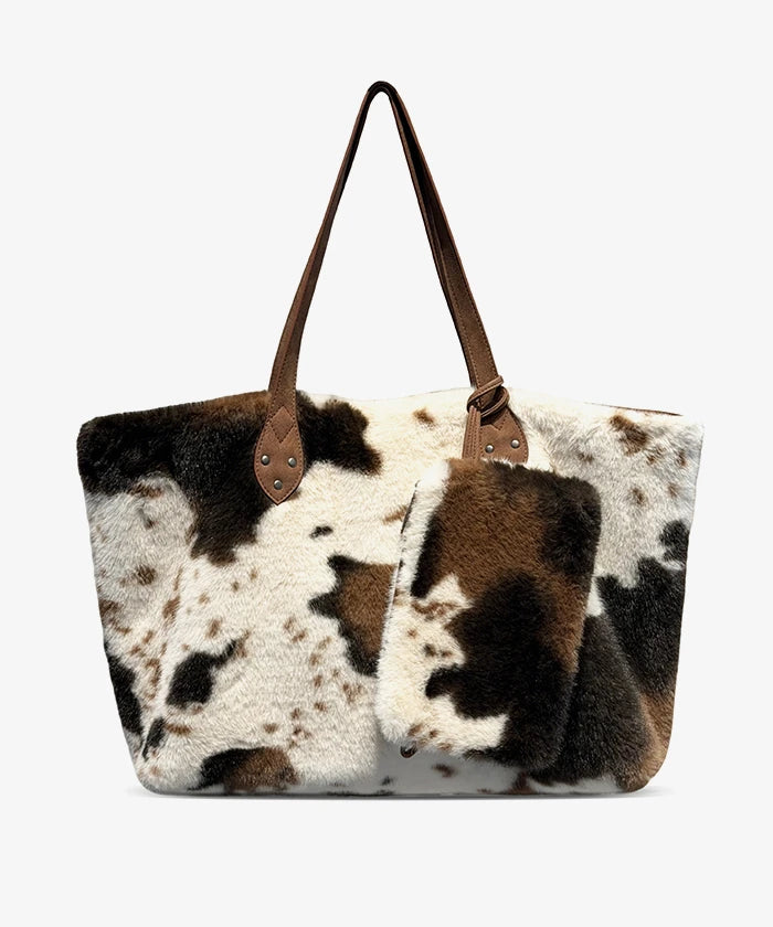 Montana West High Country Plush Faux Fur Market Tote Bag(Preorder)