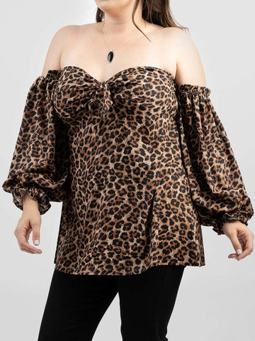 American Bling Plus Size Leopard Off-Shoulder Long Sleeve Top - Montana West World