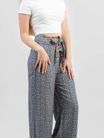 American Bling Women Floral Print Tie Waist Wide Leg Pants - Montana West World