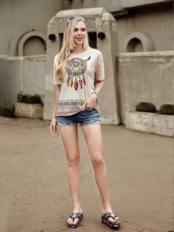 American Bling Retro OX And Aztec Graphic Women T-Shirt - Montana West World