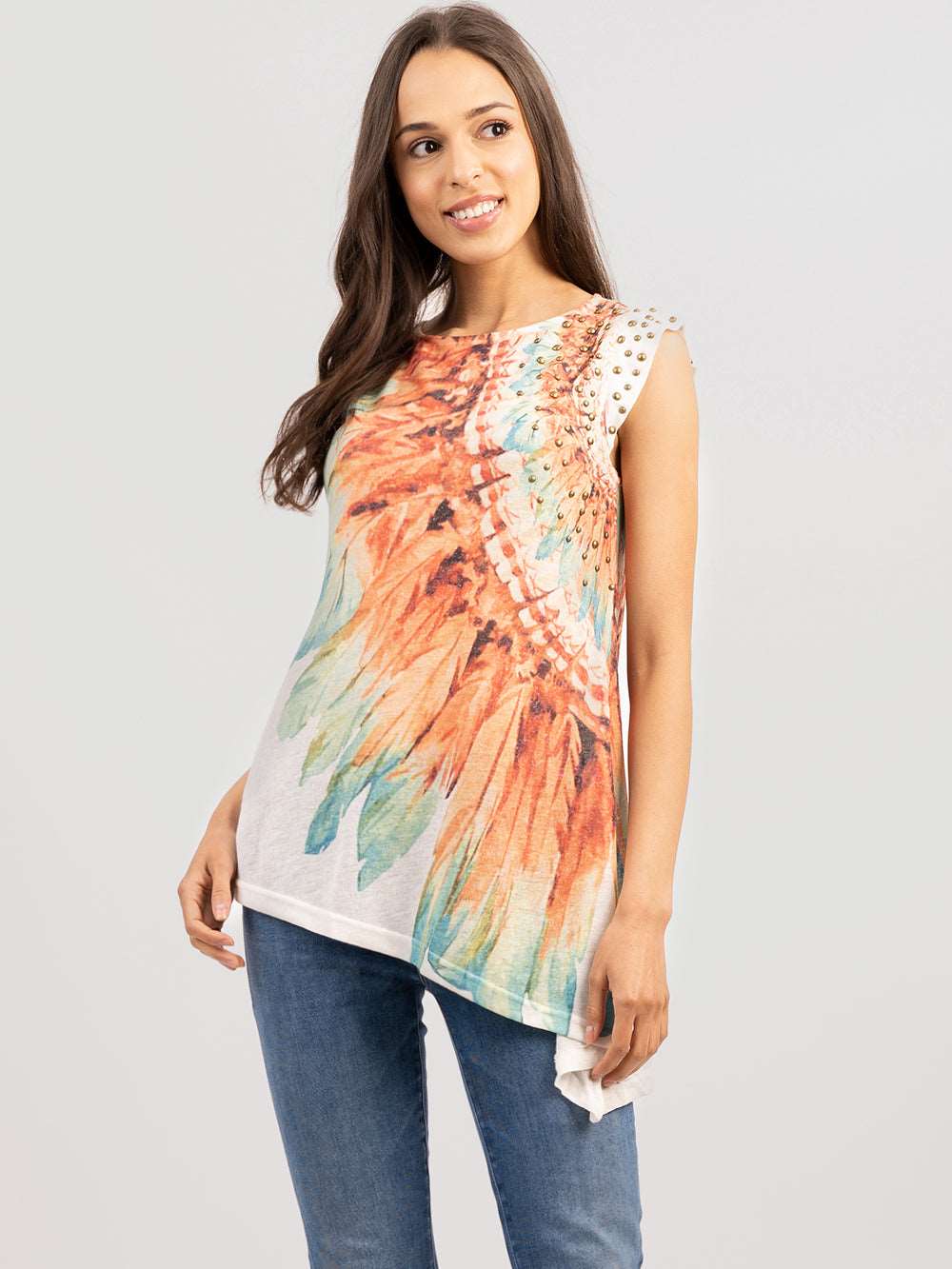 Delila Women Washed Feather Sleeveless Top Tank - Montana West World