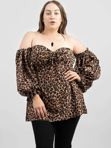 American Bling Plus Size Leopard Off-Shoulder Long Sleeve Top - Montana West World