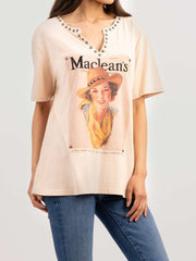 Delila Women's Washed Portrait Studed Maclean Tee - Montana West World