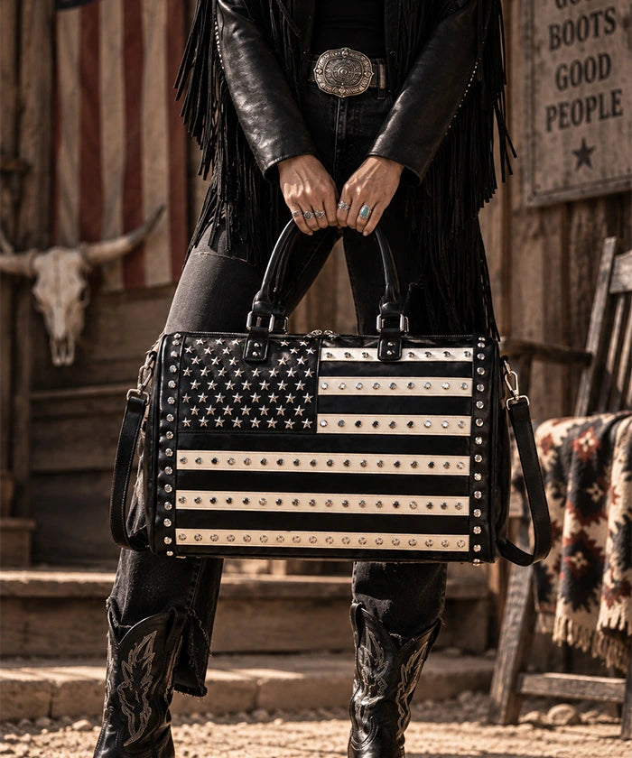 Montana West Studded American Flag Duffle Bag