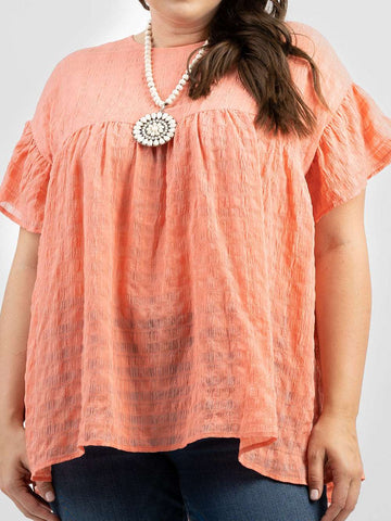 American Bling Plus Size Women’s Ruffle Short Sleeve Crepe Gingham Top - Montana West World