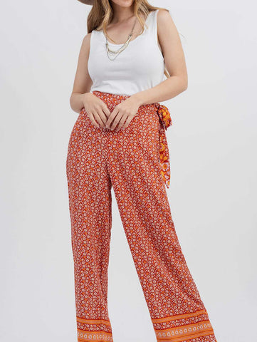 American Bling Women Floral Print Tie Waist Wide Leg Pants - Montana West World