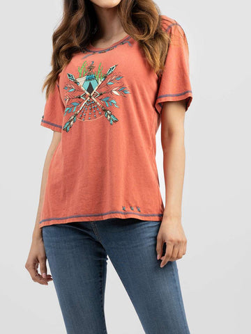 Delila Women Washed Arrow Print Tee With Beads - Montana West World