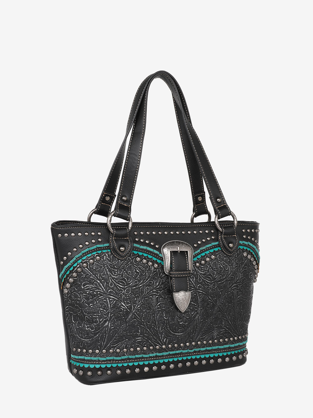 American Bling Black Embossed Floral Tote Set - Montana West World
