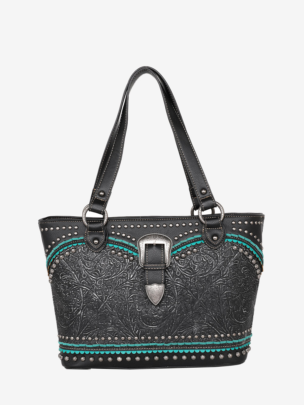 American Bling Black Embossed Floral Tote Set - Montana West World