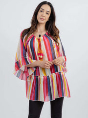 American Bling Women's Multicolored Stripe Print Tiered Shirt - Montana West World