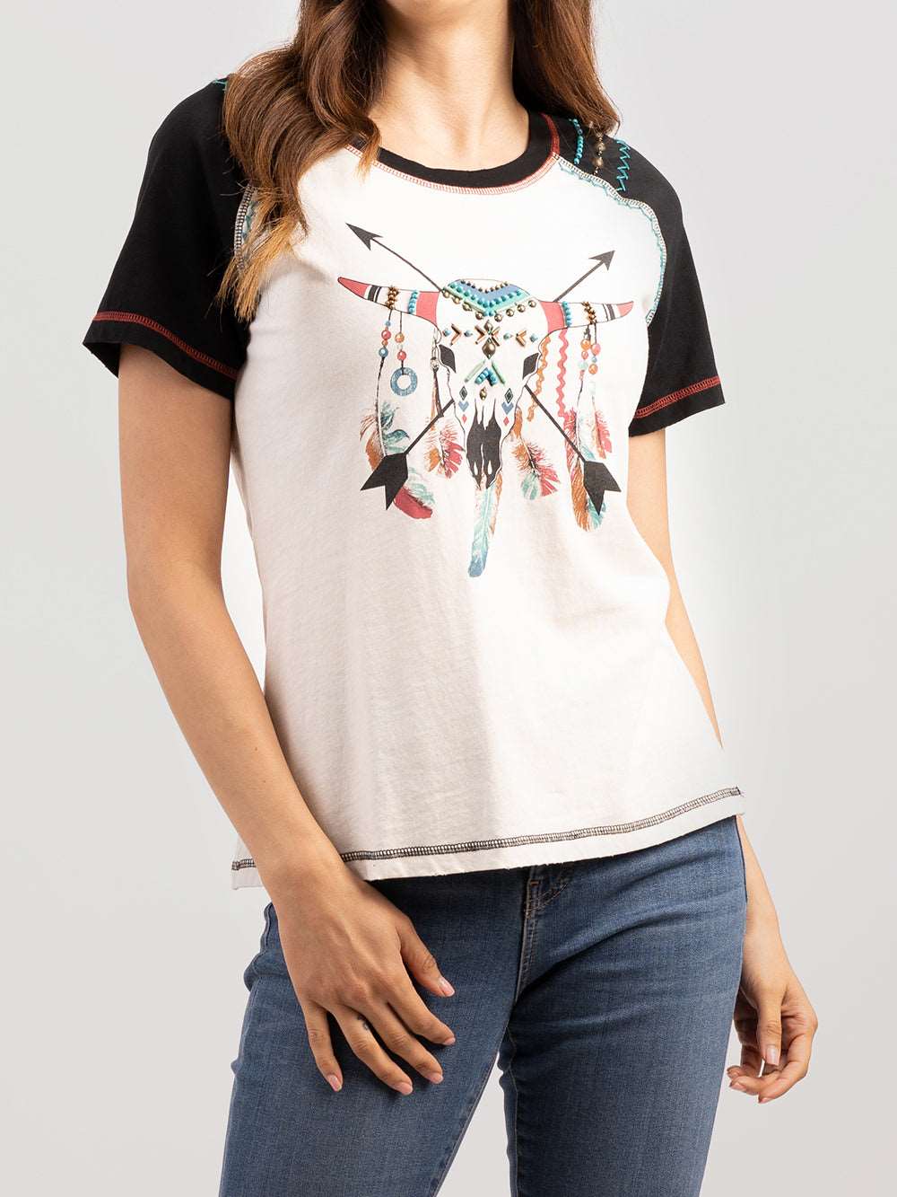 Delila Women Washed Bull Tee With Beads - Montana West World