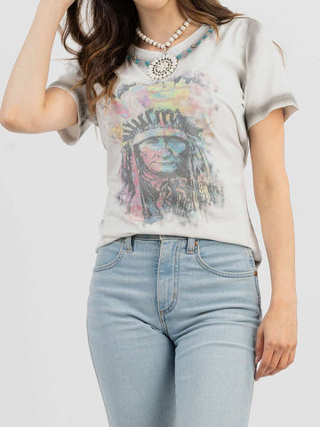 Delila Women Mineral Wash Tribe Graphic Short Sleeve Tee - Montana West World