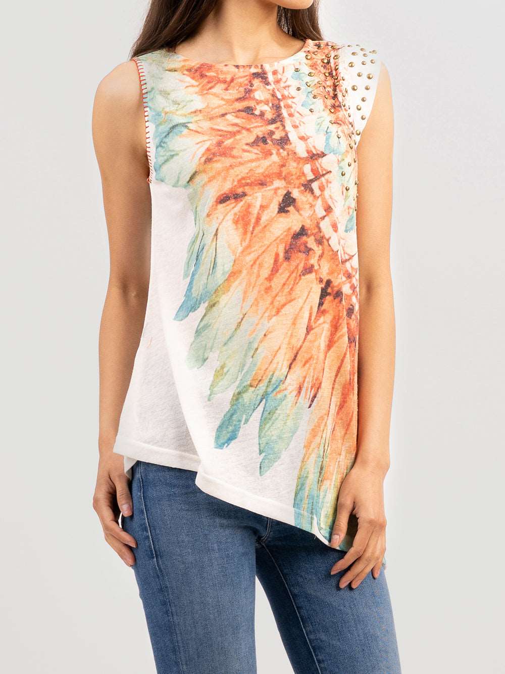 Delila Women Washed Feather Sleeveless Top Tank - Montana West World