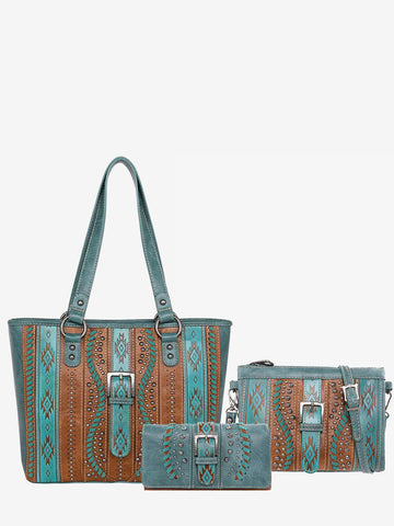 Montana West Embossed Geometric Aztec Handbag Set - Montana West World