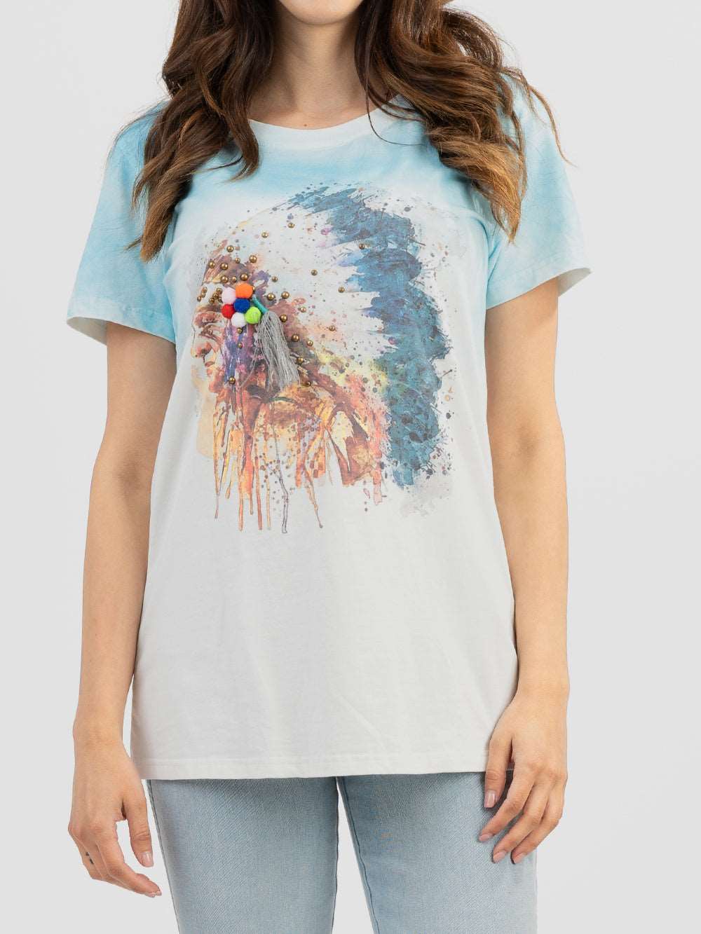 Delila Women's Mineral Wash Tribe Graphic Short Sleeve Tee - Montana West World