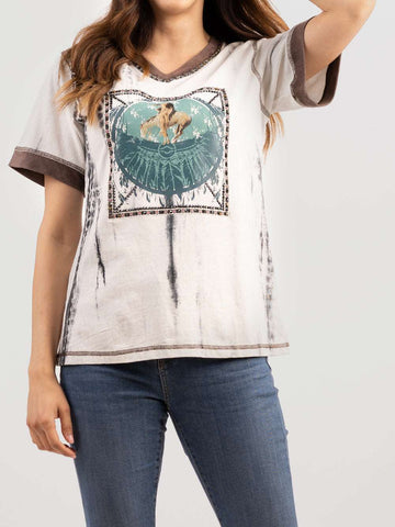 Delila Women Ink Splashed Aztec Rodeo Collection Rhinestone Tee - Montana West World