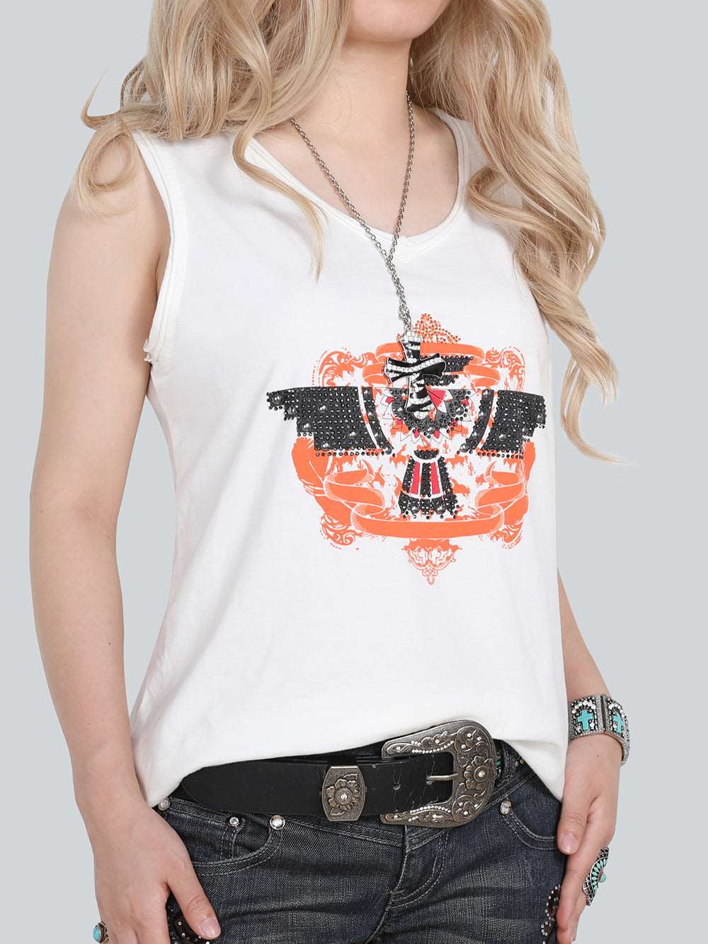 Delila Women Washed Thunderbird Sleeveless Tank - Montana West World