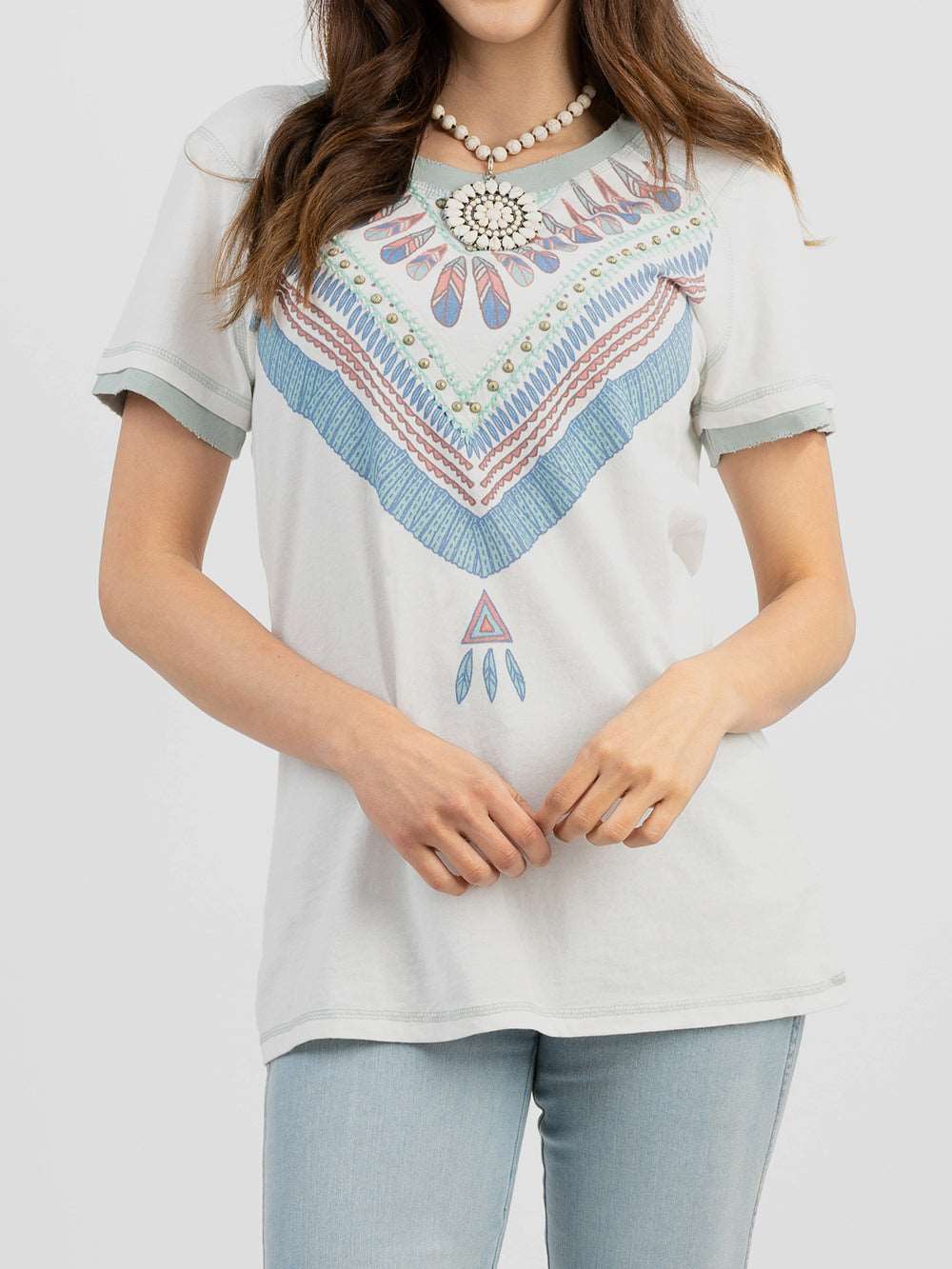 Delila Women's Mineral Wash Serape Graphic Short Sleeve Tee - Montana West World