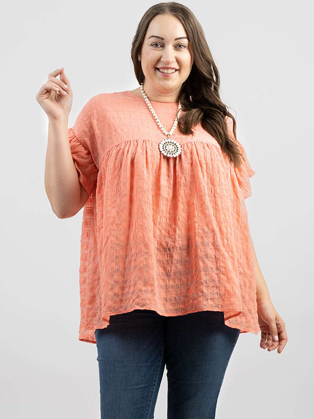 American Bling Plus Size Women’s Ruffle Short Sleeve Crepe Gingham Top - Montana West World