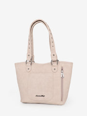 American Bling Beige Whipstitch Studs Tote Set - Montana West World