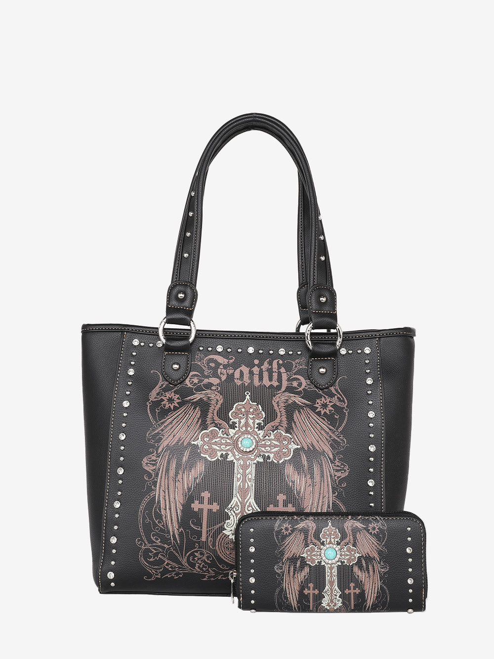 American Bling Black Spiritual Tote and Wallet Set - Montana West World