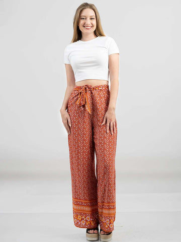 American Bling Women Floral Print Tie Waist Wide Leg Pants - Montana West World