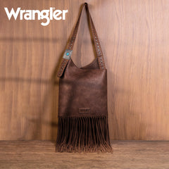 Wrangler Leather Fringe Purse for Women Western Hobo Bag Turquoise Concho  Shoulder Handbag