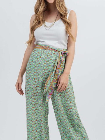 American Bling Women Floral Print Tie Waist Wide Leg Pants - Montana West World