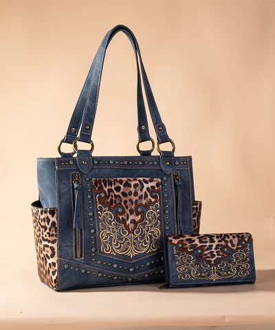 Montana West Embroidered Floral Leopard Concealed Carry Tote