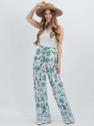 American Bling Women Floral Print Ruffle Waist Trousers - Montana West World