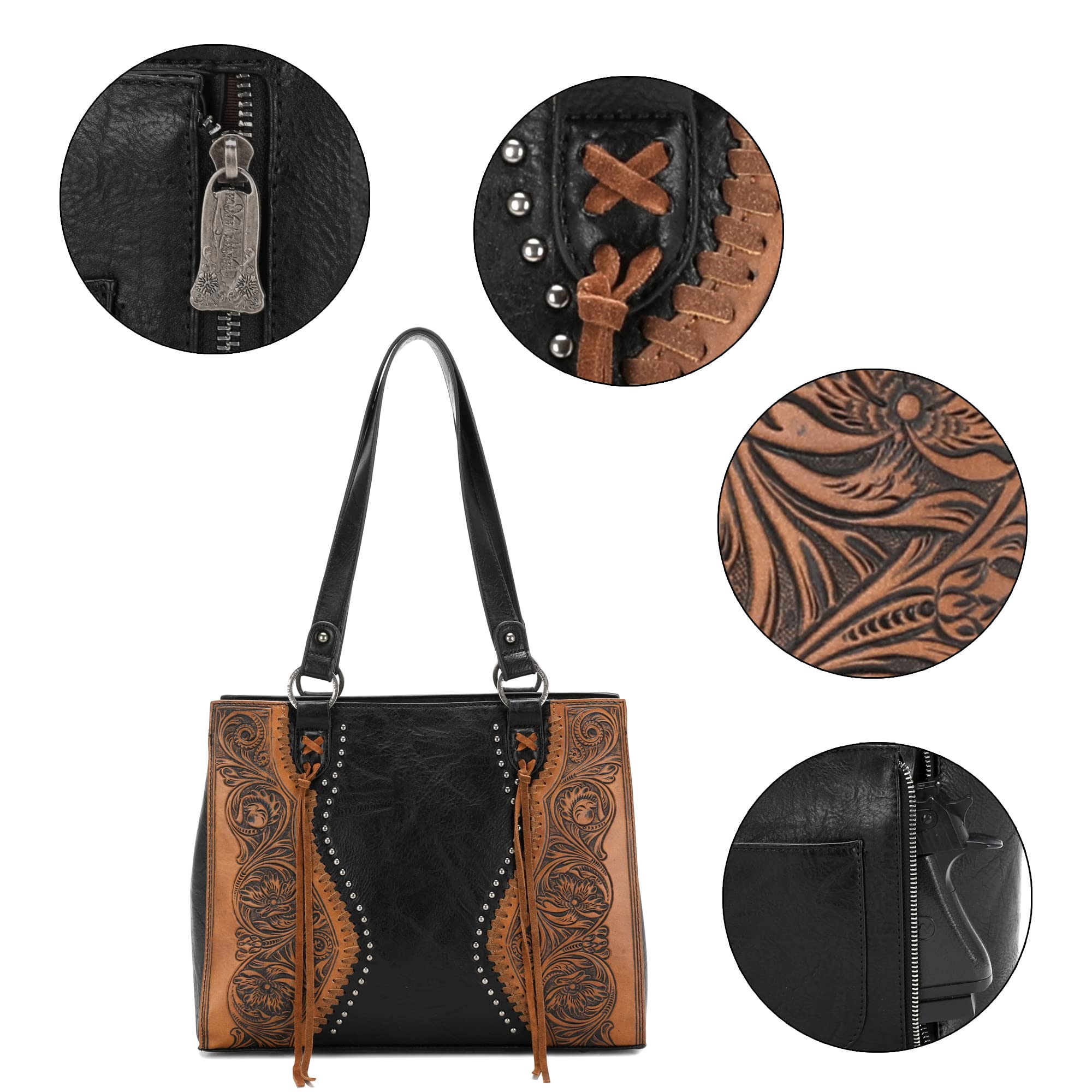 Trinity Ranch Floral Tooled Leather Tassel Concealed Carry Collection - Montana West World